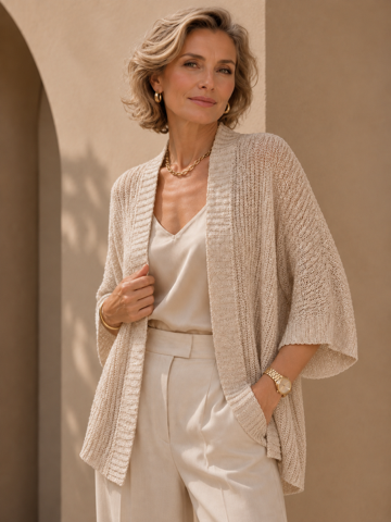 Italian Shimmer Open-Knit Cardigan
