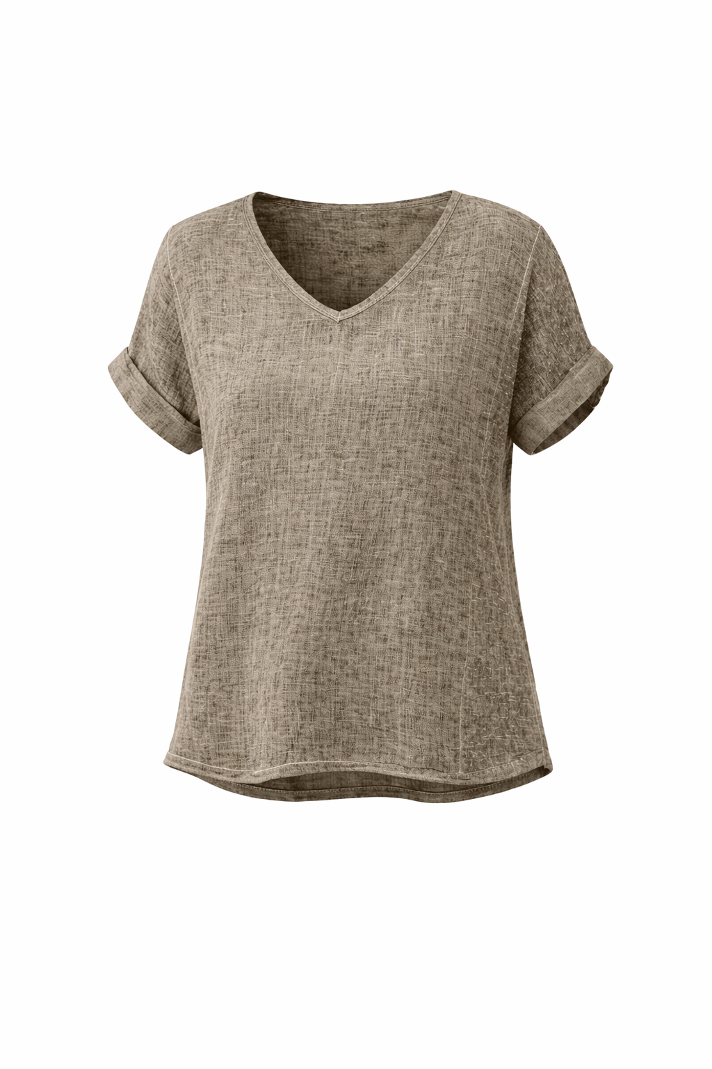 Breezy V-Neck Linen Tee - Fango