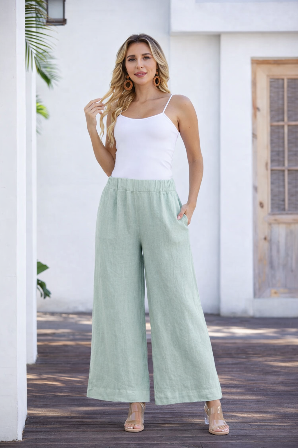 Coastal Linen Pant - Mint