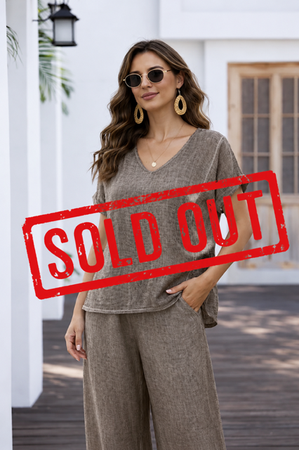 Breezy V-Neck Linen Tee - Fango
