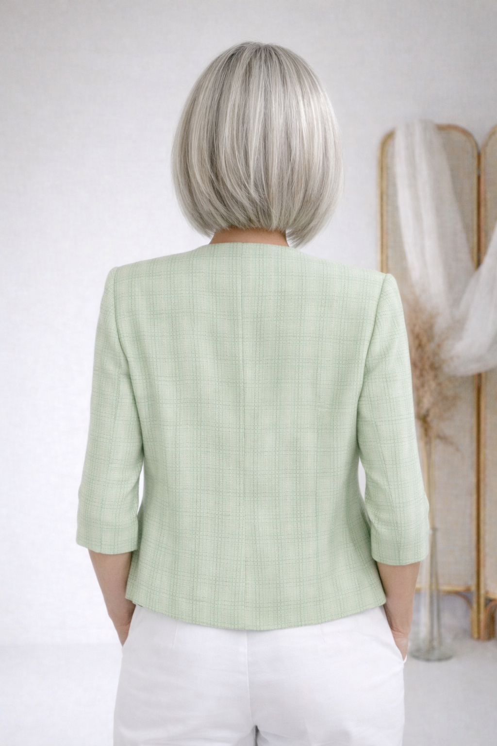 Sage Linen Blend Cropped Blazer