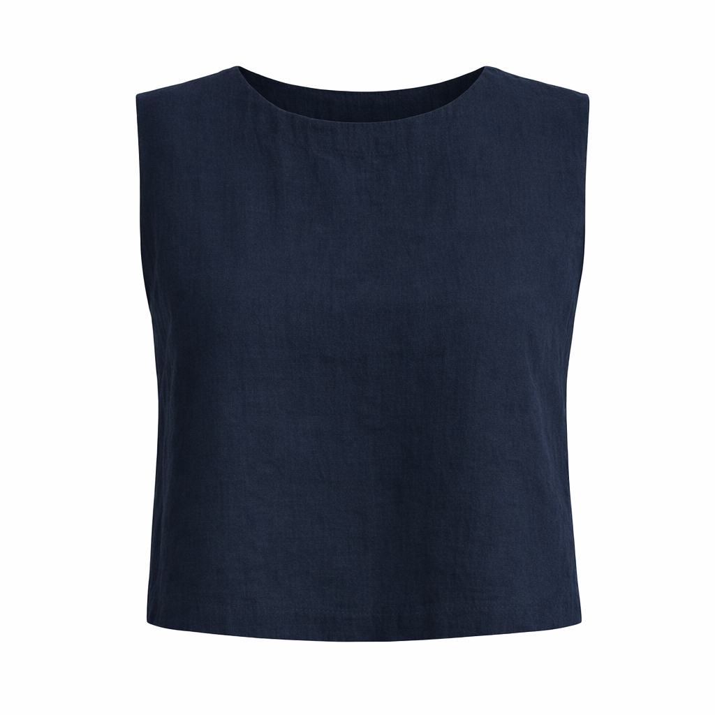 Linen Sleeveless Top – Navy Lightweight Summer Blouse