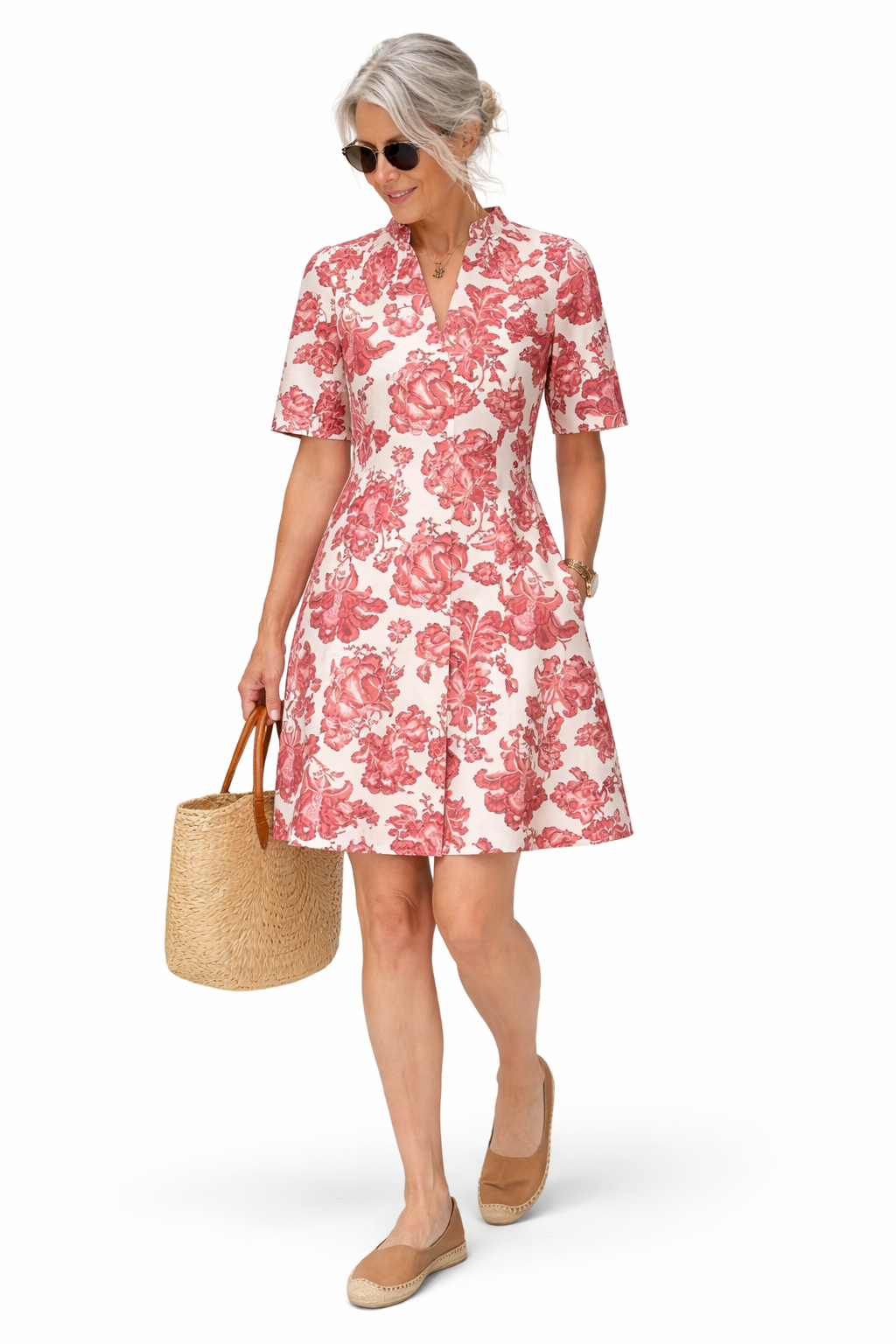 Red Floral Fit And Flare A-Line Dress