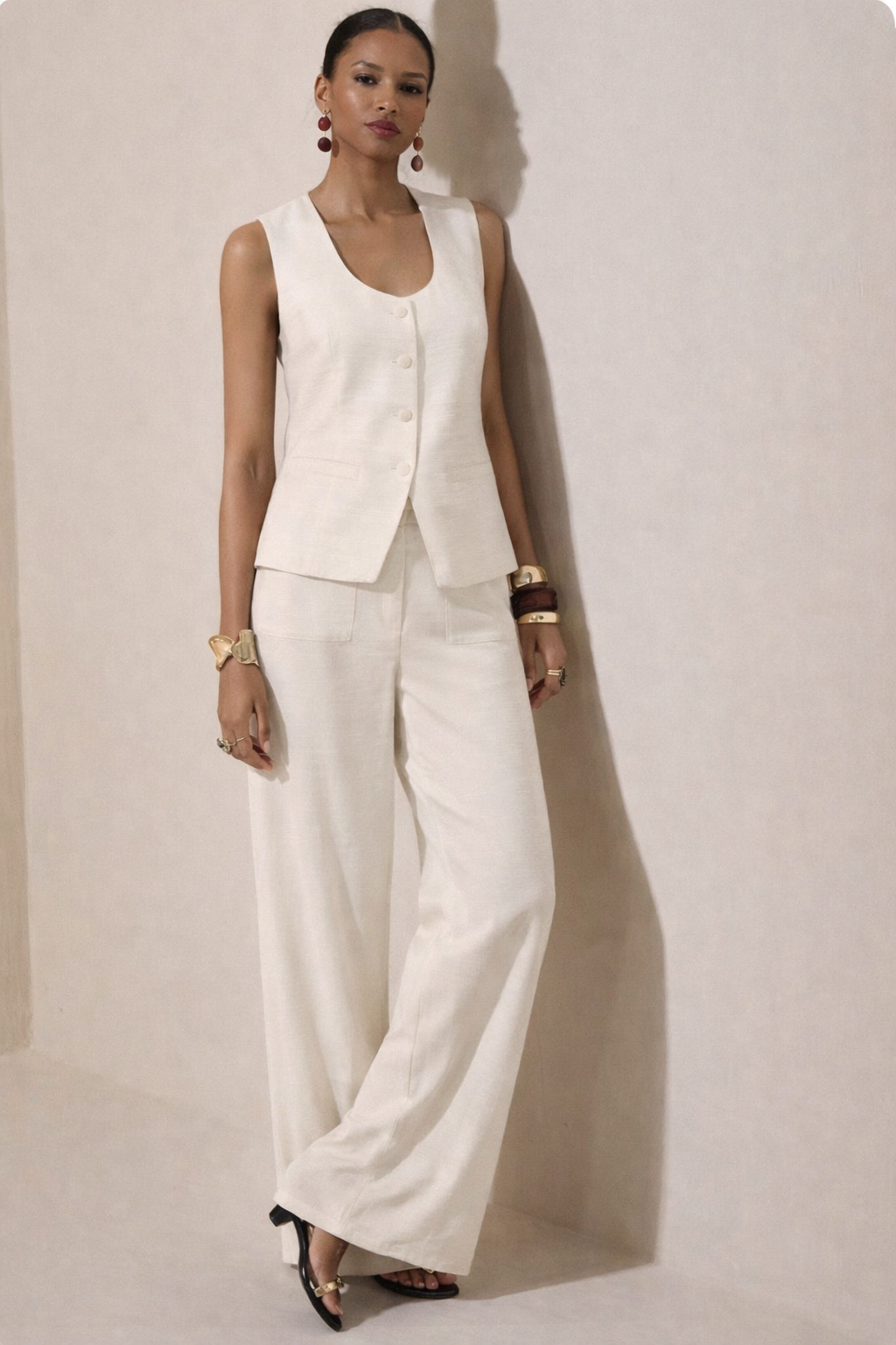 ICHI Almond Milk Tailored Trousers