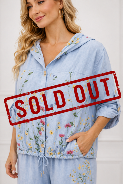 Floral Linen Button-Down Hoodie | SORELLA
