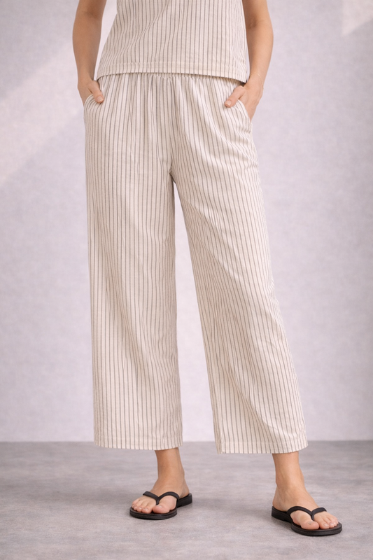 Striped Lightweight Linen Blend Pants Natural Beige | b.young