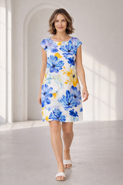 Italian Floral Shift Dress – Lightweight Cap Sleeve Summer Dress