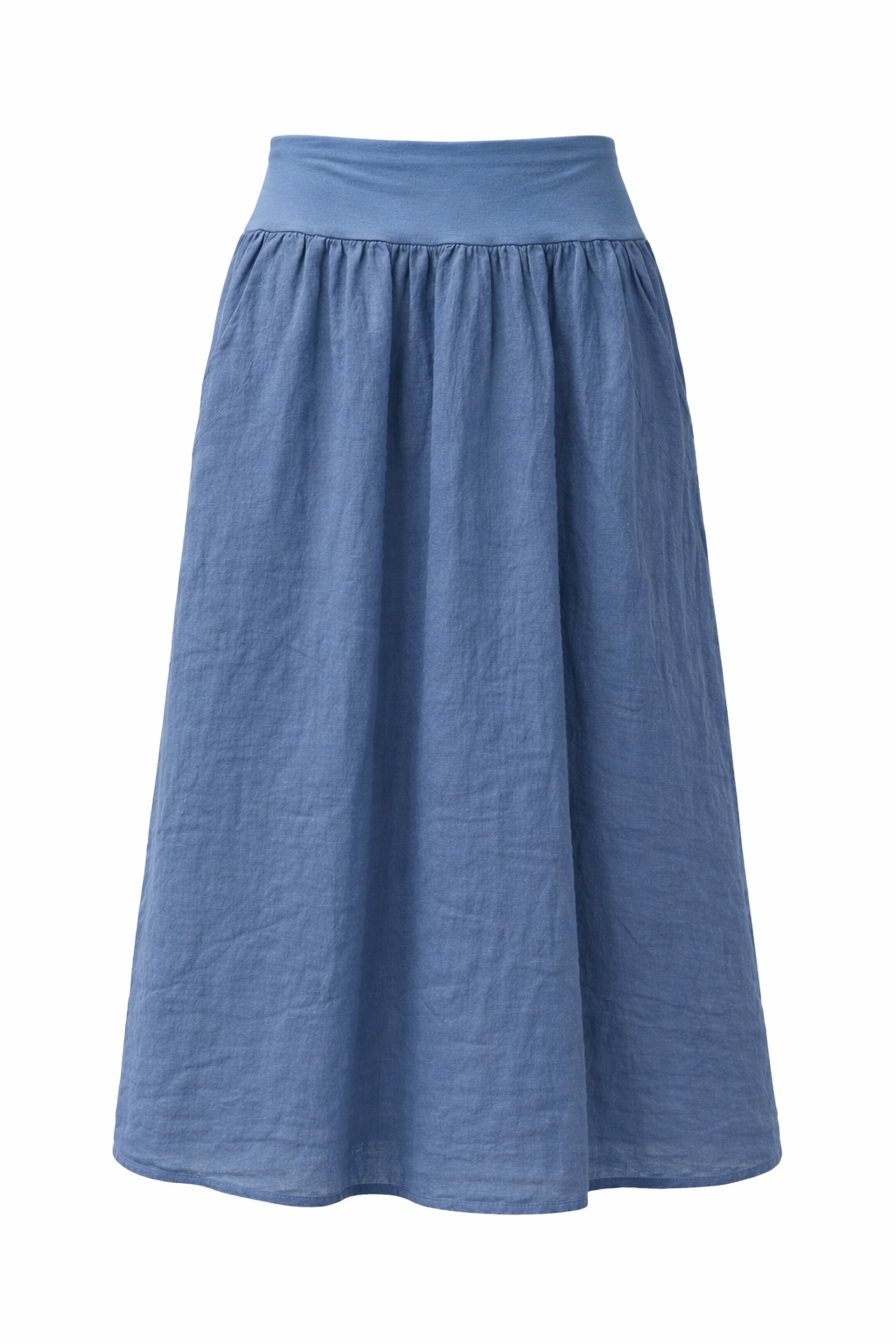 Italian Linen Midi Skirt – Soft Blue A-Line Skirt with Elastic Waist | Lightweight Summer Skirt for Women