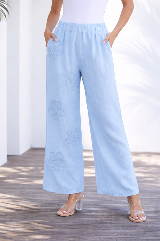 Lila’s Bloom Stitch Pant - Powder Blue