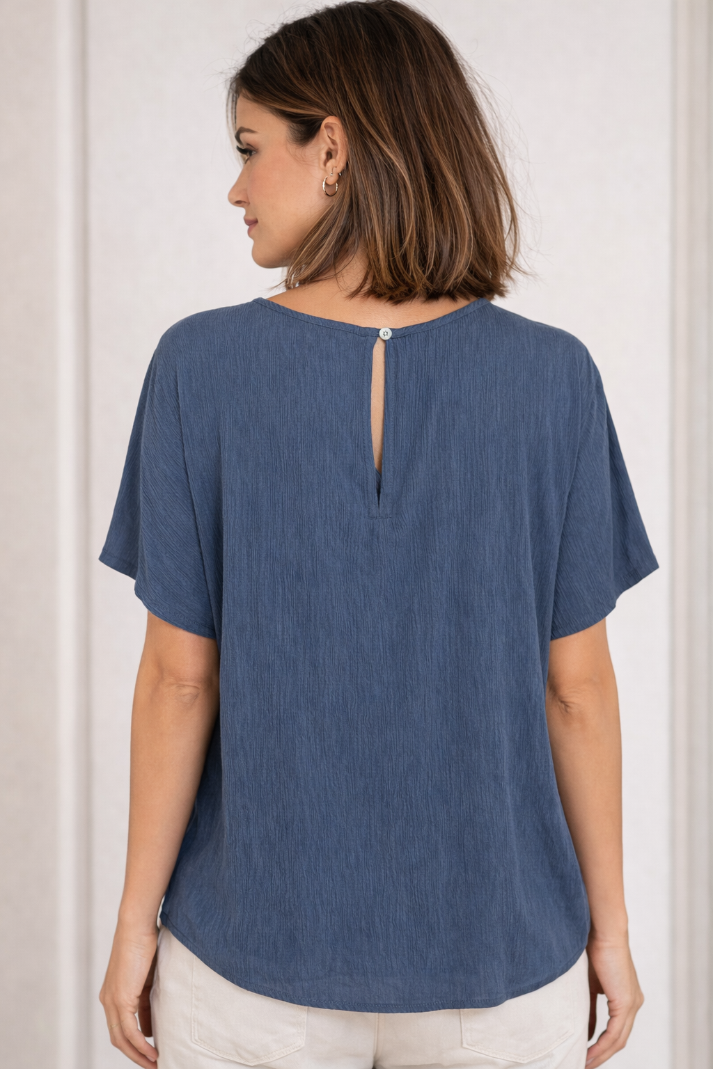 Short Sleeve Crepe Lightweight & Flowy Top | Blue or Black