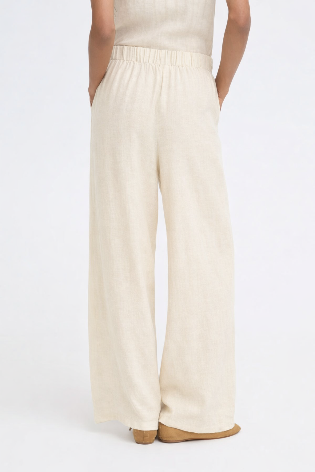 Natural Linen Blend Wide-Leg Pants | ICHI