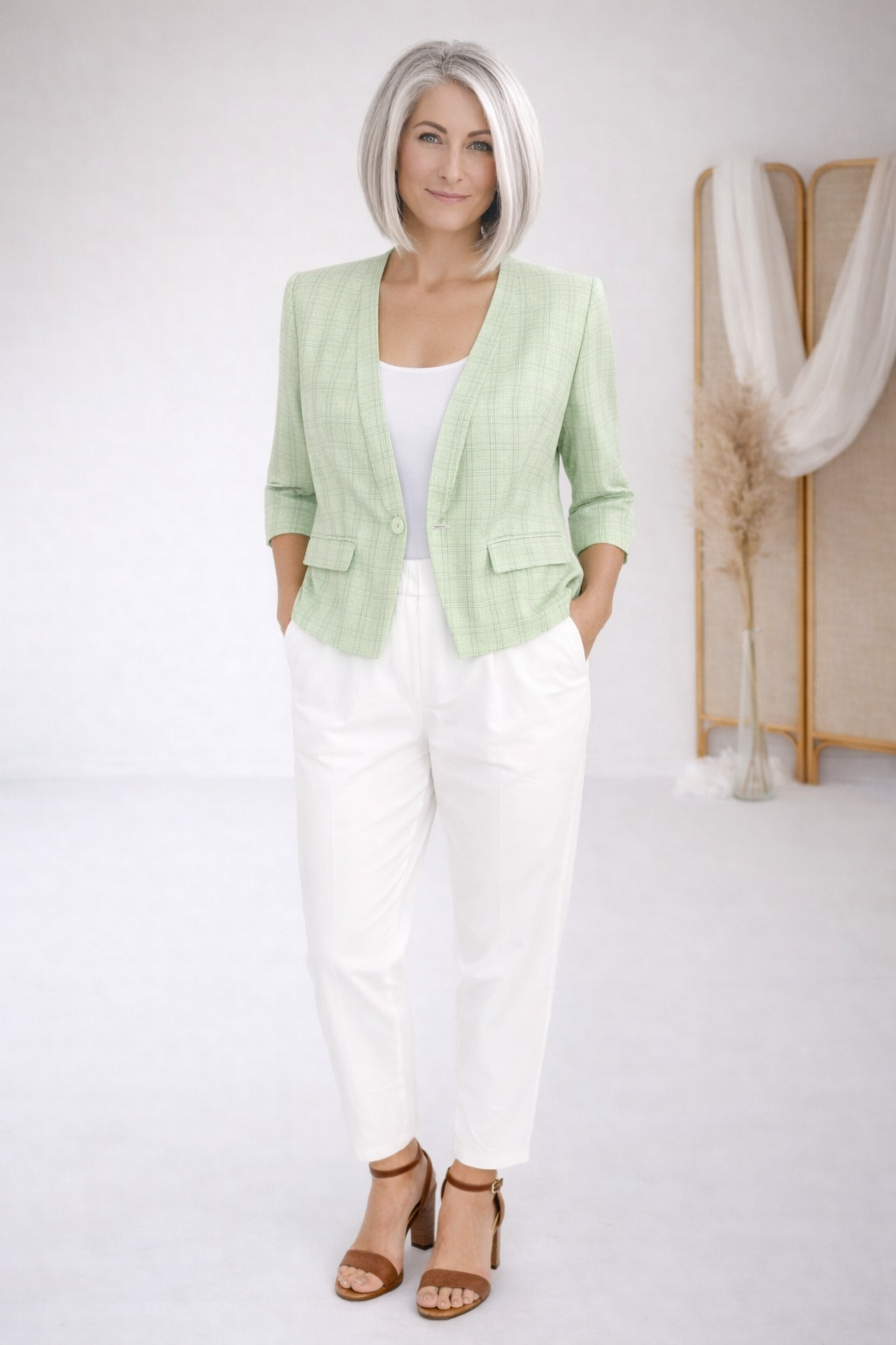 Sage Linen Blend Cropped Blazer