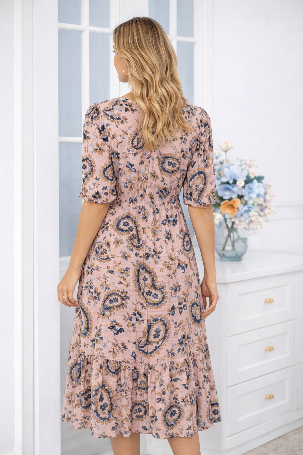 Blush Floral Paisley Midi Dress | Fransa