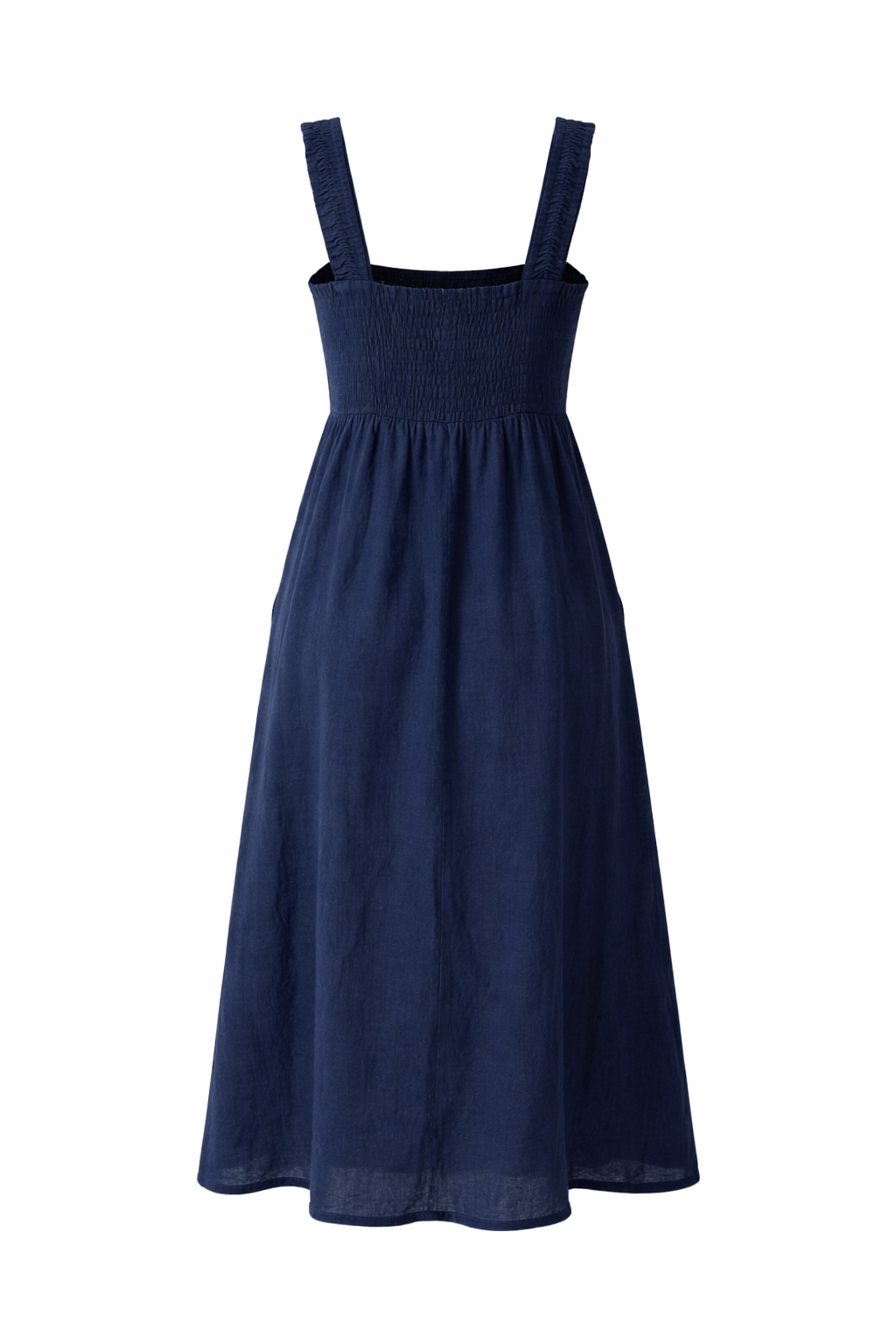 Classic Linen Maxi Dress With Side Split - Navy | Eternelle