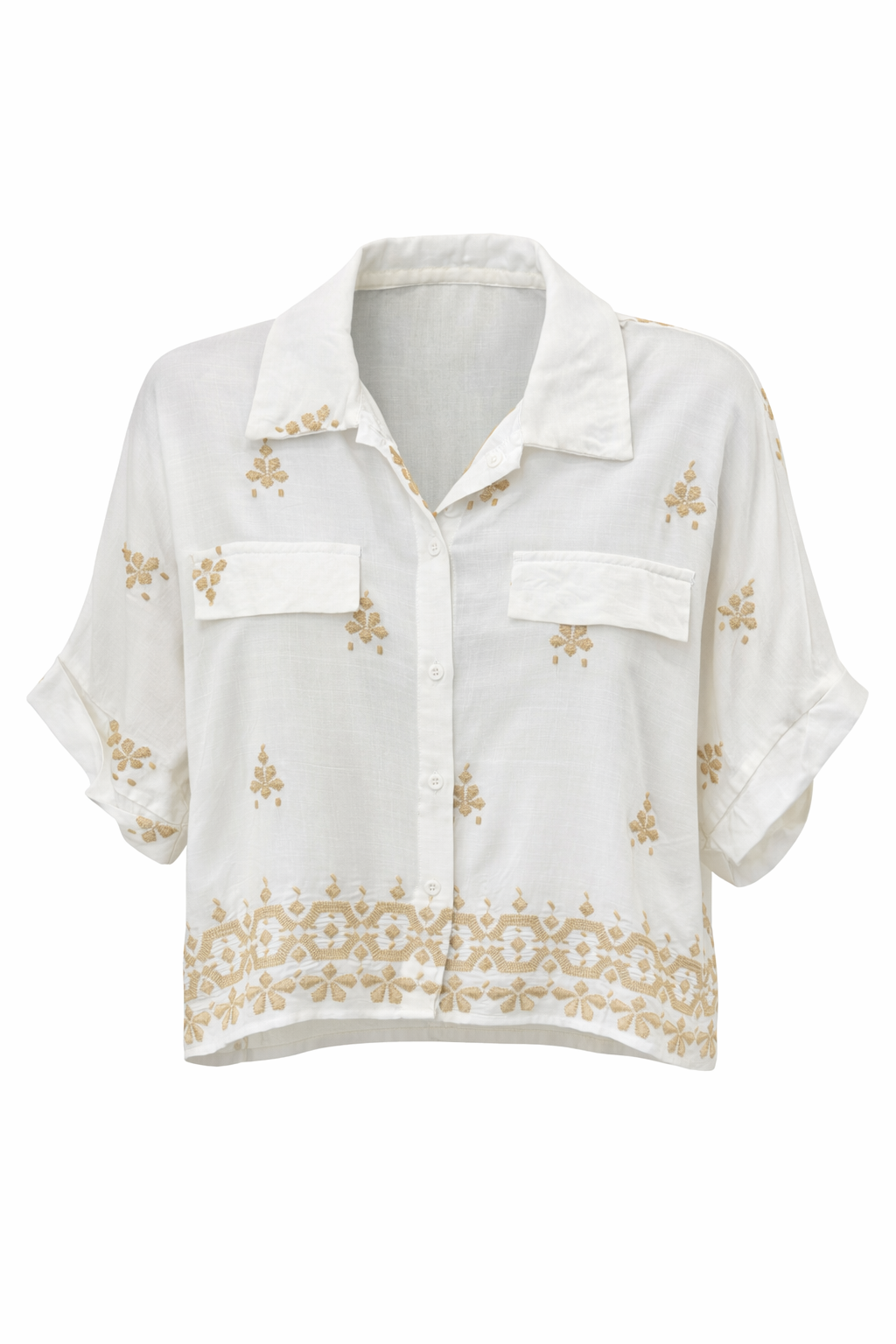 Embroidered Linen Blend Button-Up Blouse | PAPA VANCOUVER