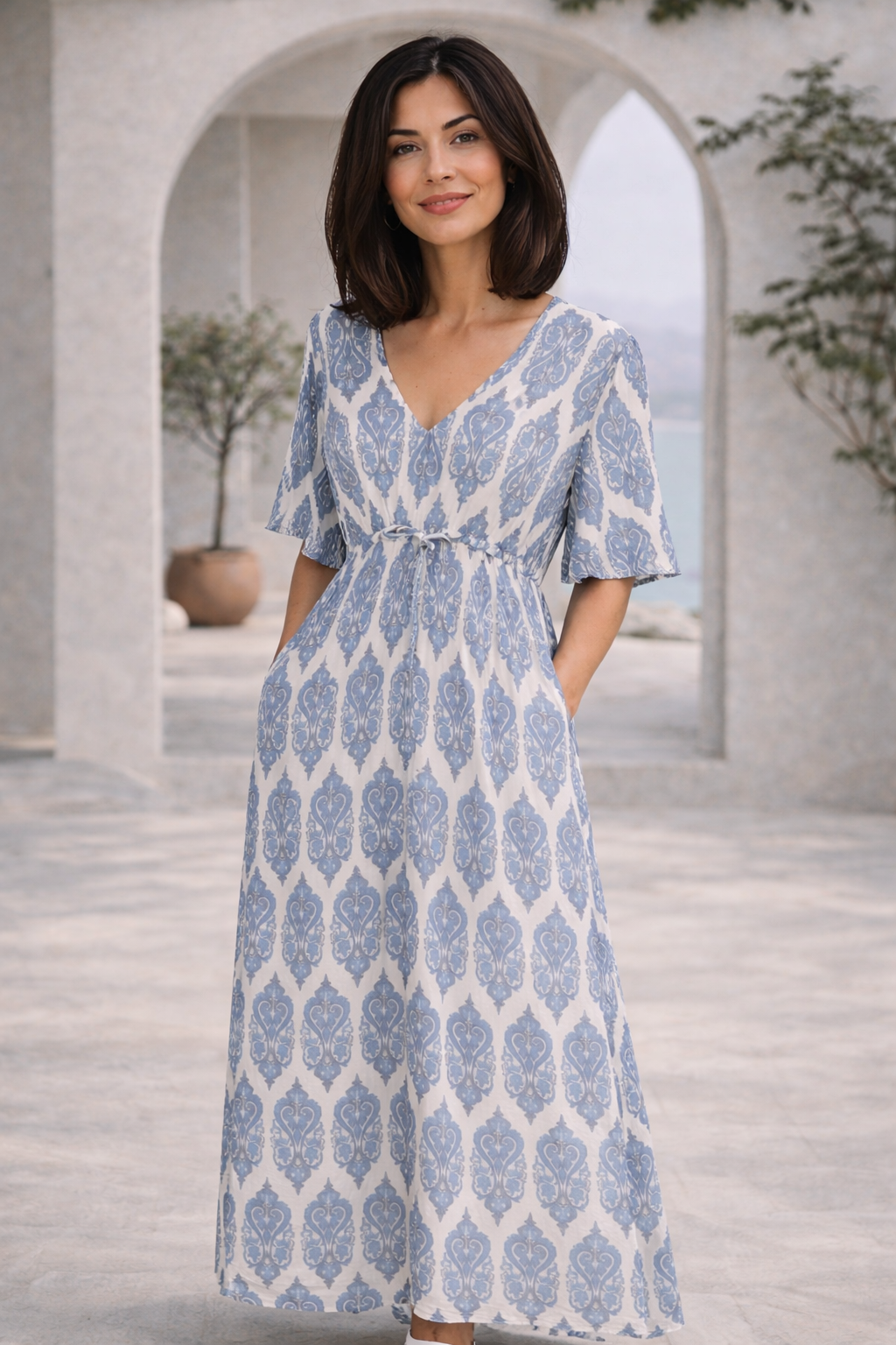 Long Kaftan Dress With Drawstring | b.young