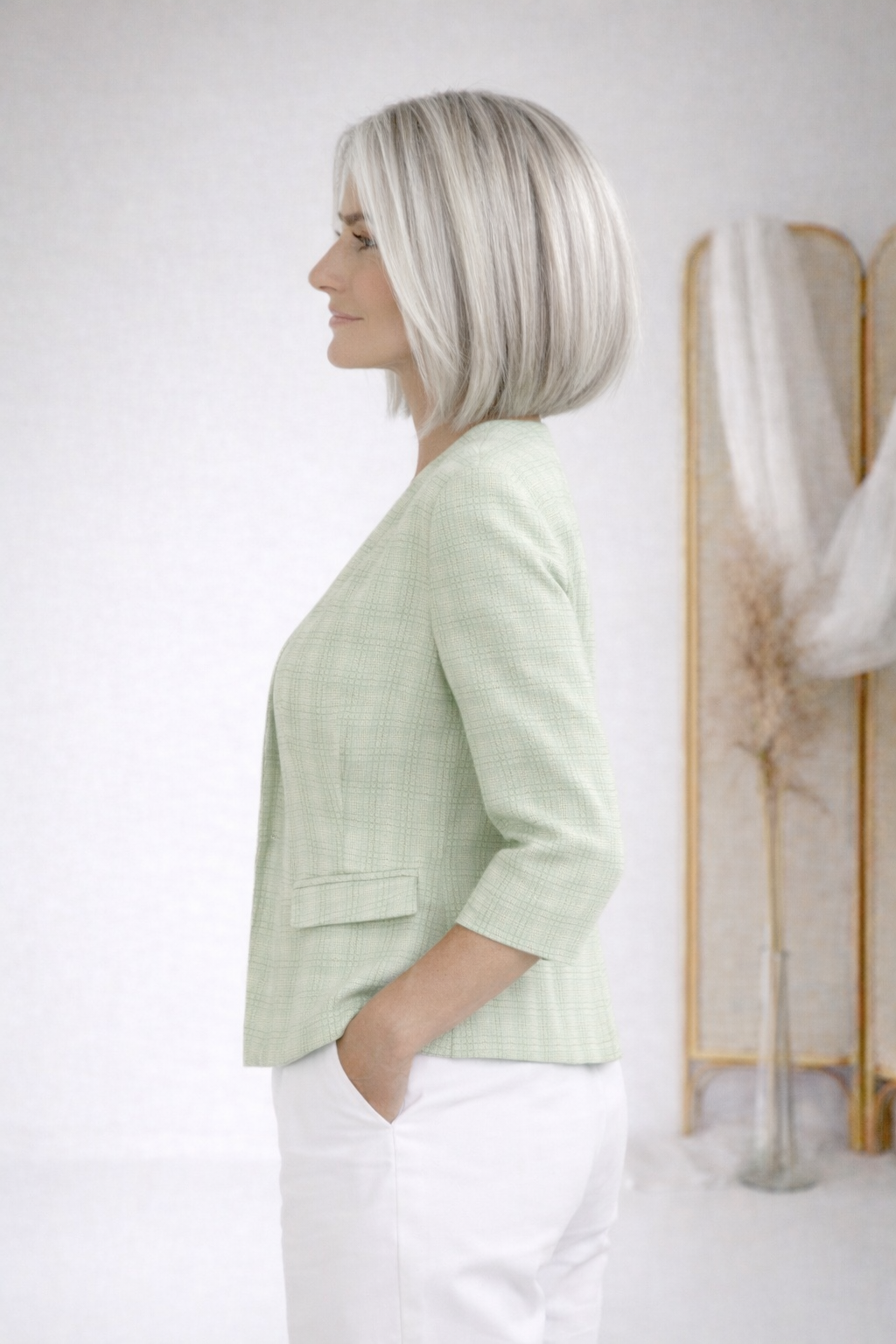 Sage Linen Blend Cropped Blazer