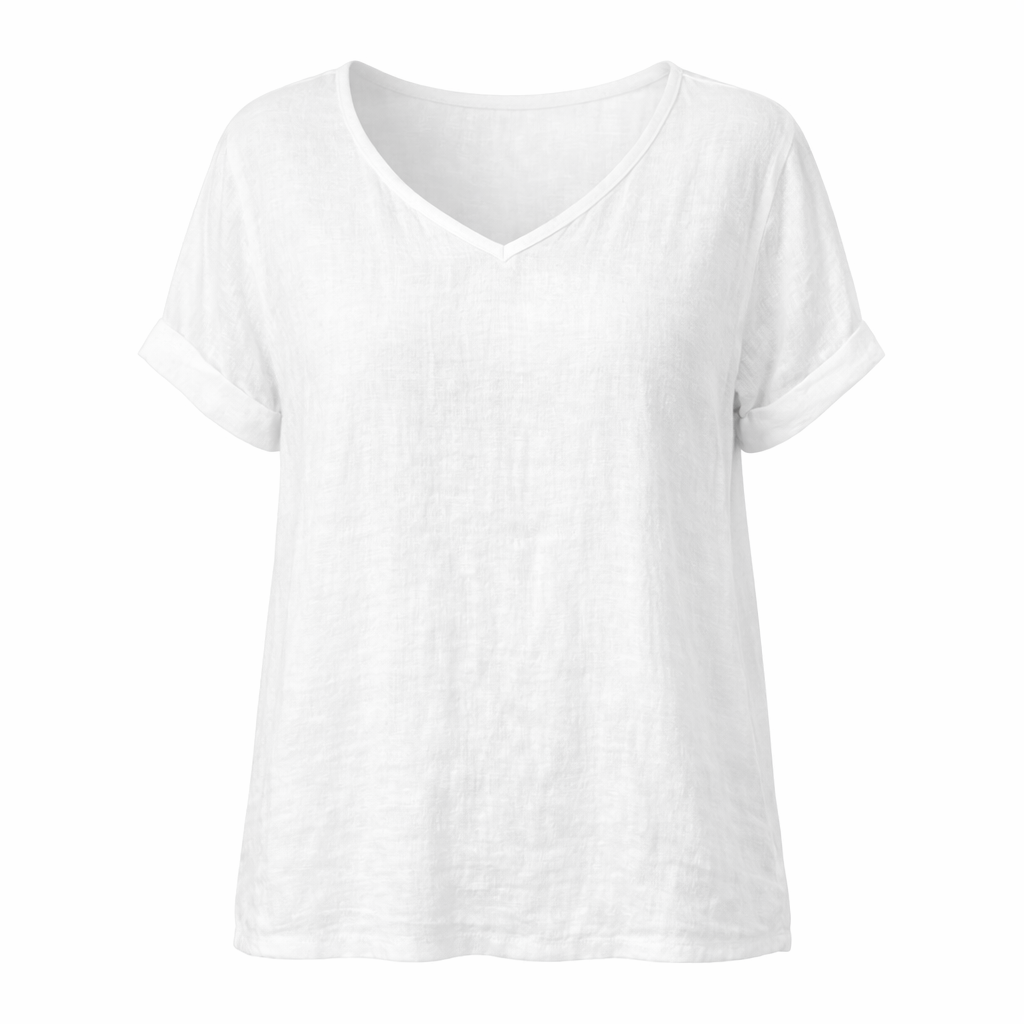 Breezy V-Neck Linen Tee - White