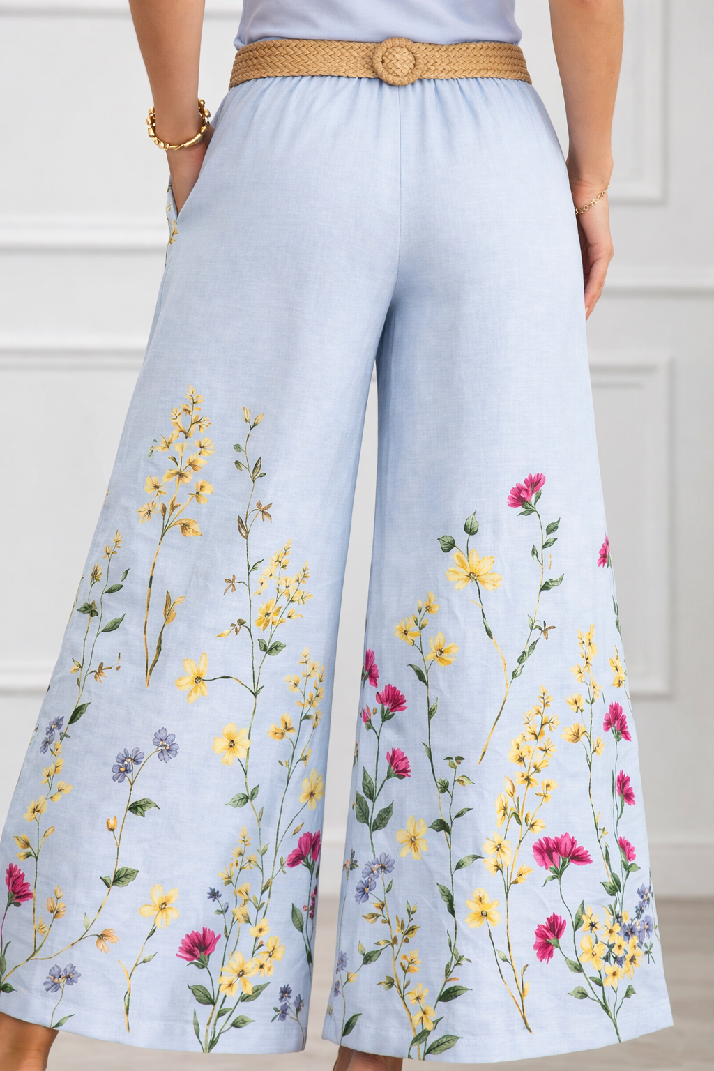 Sorella Floral Linen Pants with Belt
