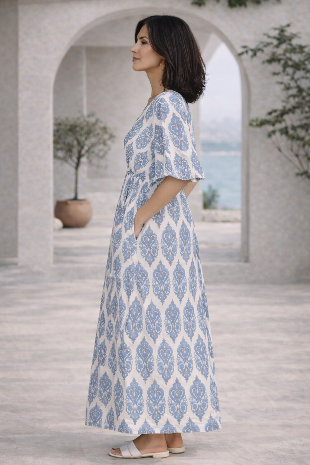 Long Kaftan Dress With Drawstring | b.young