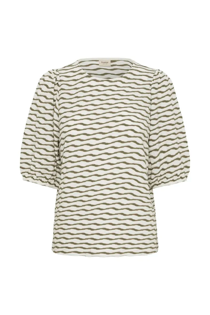 Wave Stripe Puff Sleeve Top | FRANSA