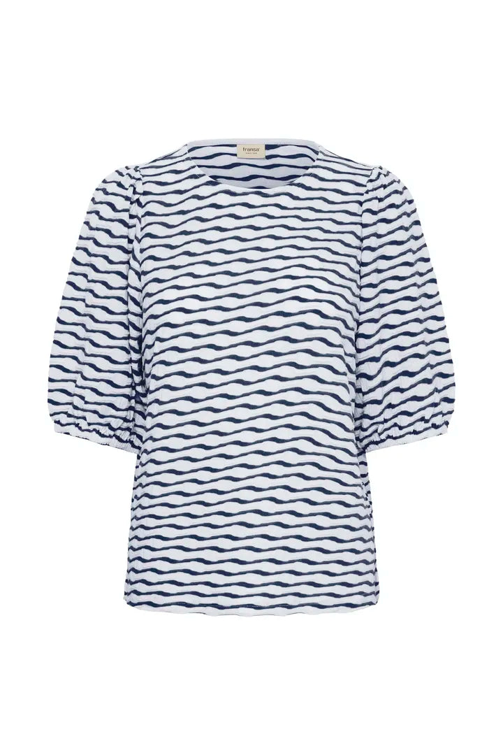 Wave Stripe Puff Sleeve Top | FRANSA