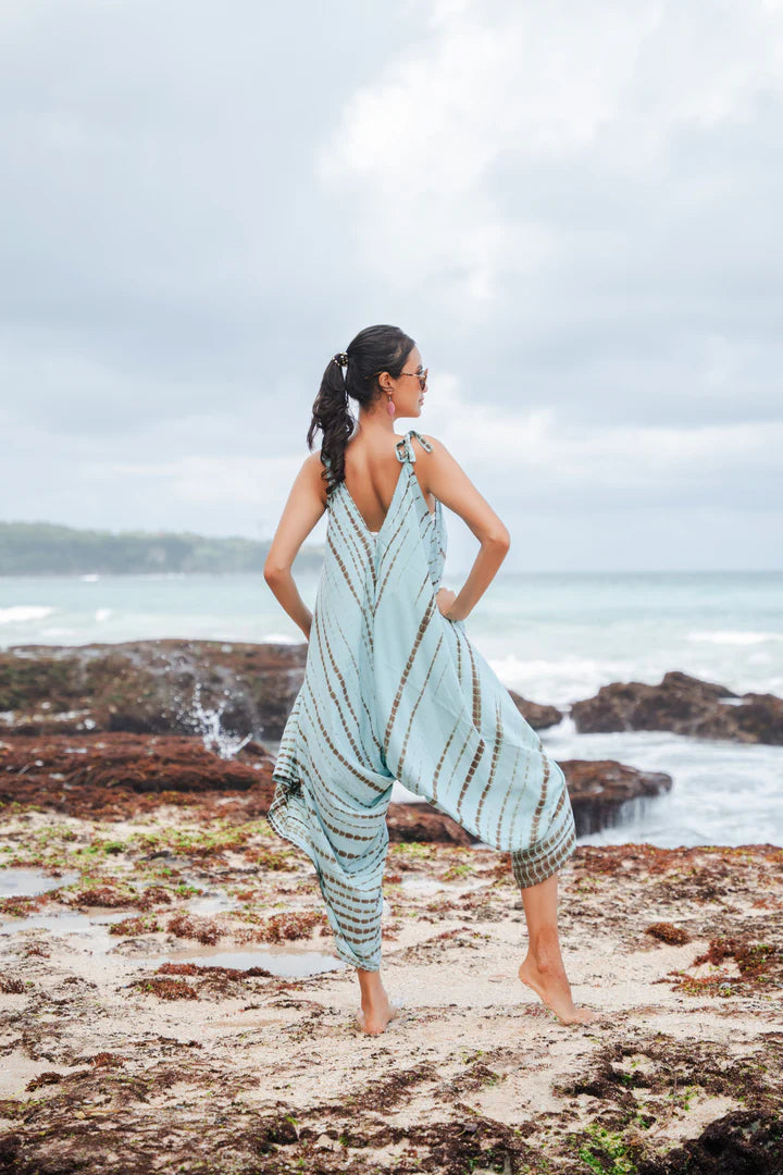 Bali Mint Tie-Dye Blend Jumpsuit – Relaxed Wide Leg, Adjustable Straps, One Size