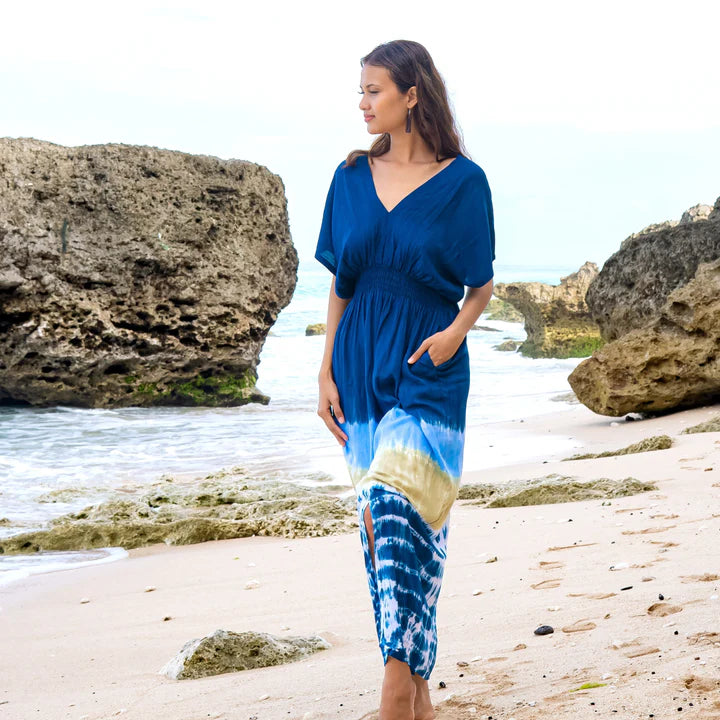 Bali Tie-Dye Maxi Dress – Blue,  Relaxed Fit, Lightweight Rayon,