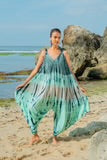 Bali Turquoise Tie-Dye Jumpsuit – Relaxed Wide Legged, Adjustable Straps, One Size