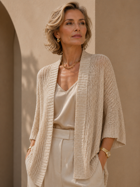 Italian Shimmer Open-Knit Cardigan