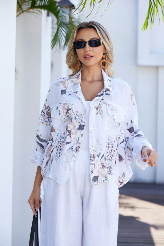 Sylvie's Sepia Leaves Linen Jacket