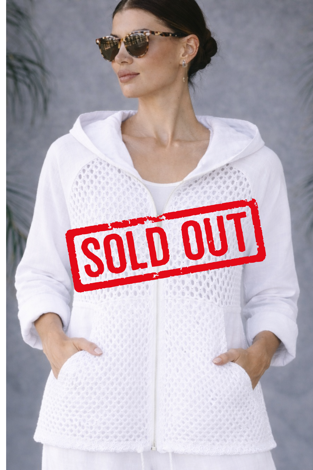 Italian Linen & Crochet Zip Hoodie Jacket – Lightweight Layer with Pockets