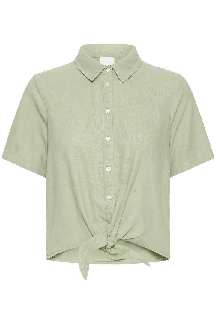 Sage Button Down Blouse with Tie | ICHI