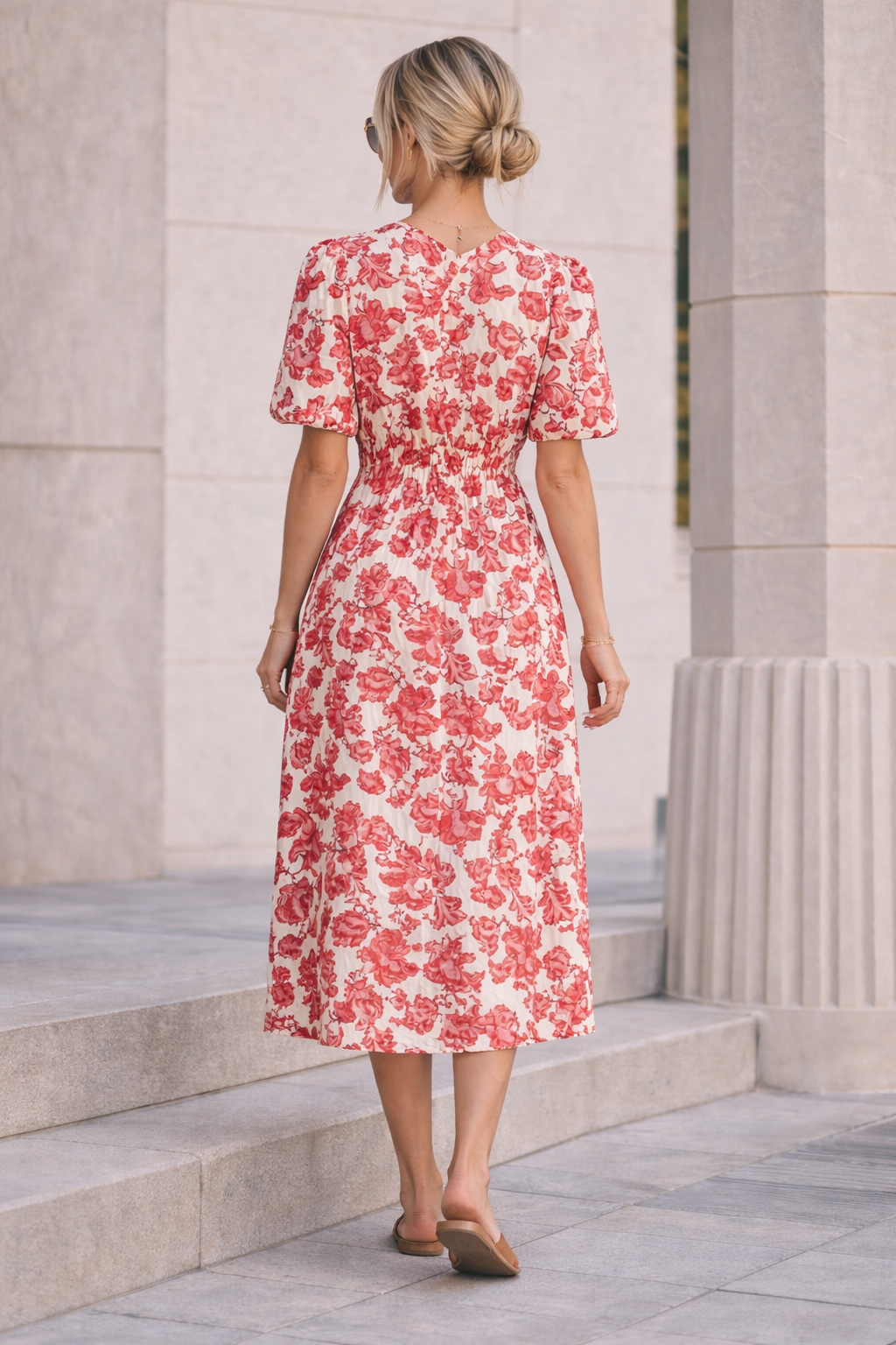 Red Floral Linen Midi Dress | B.young