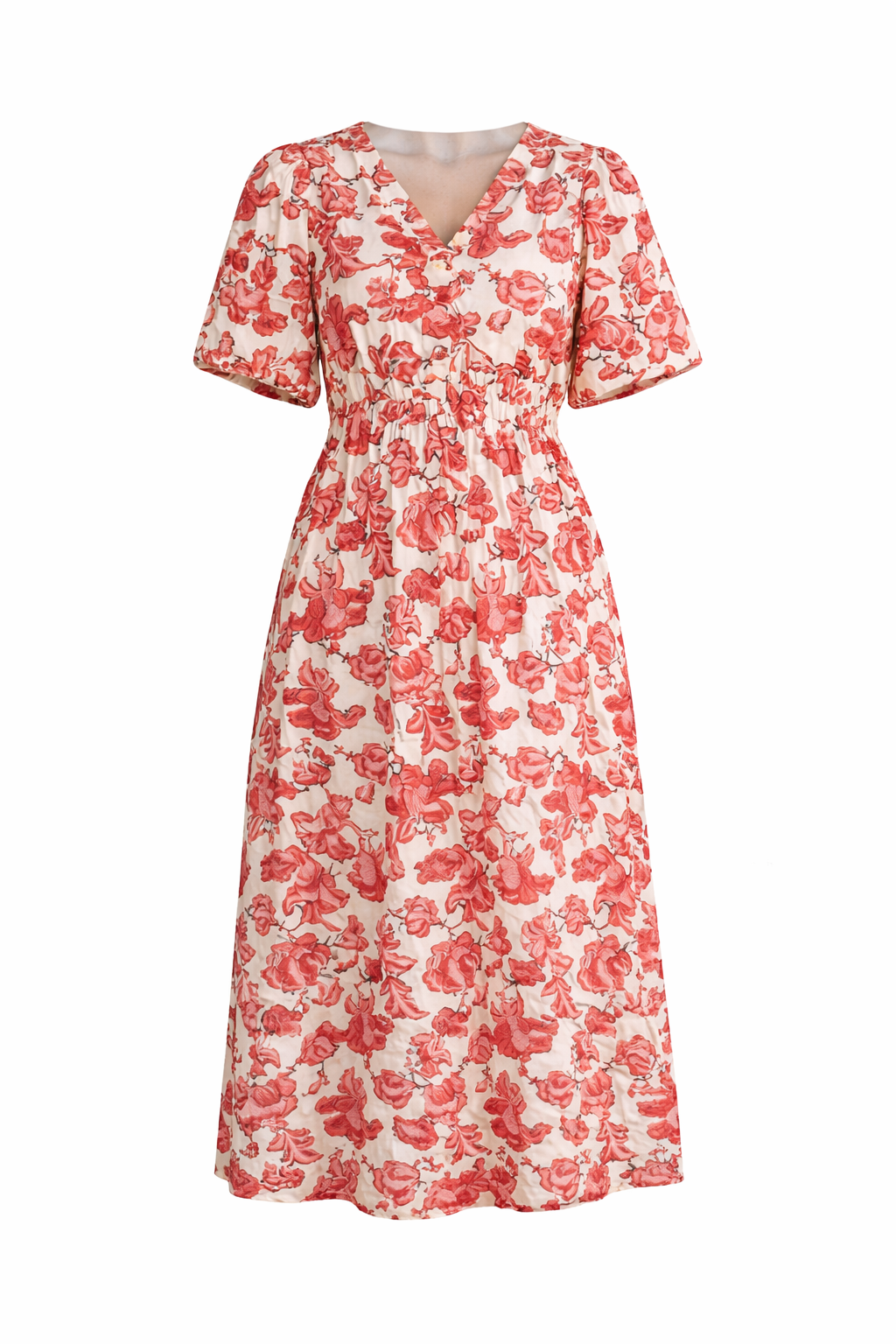 Red Floral Linen Midi Dress | B.young